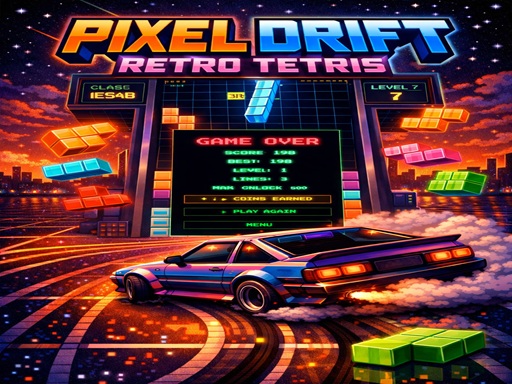 Spēle PIXEL DRIFT RETRO TETRIS — bezmaksas online spēle