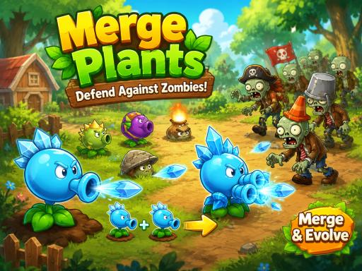 Spēle Merge Plants – Defense Zombies — bezmaksas online spēle